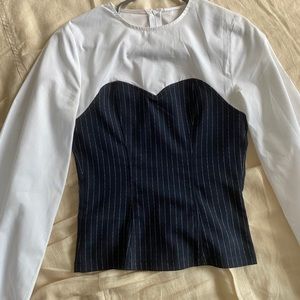 Navy and white formal blouse.